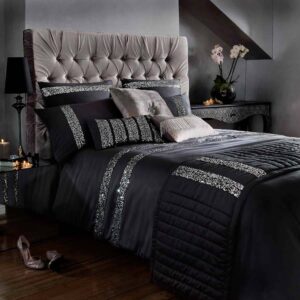 Black Silk 3 piece Double Duvet cover with sequence strips